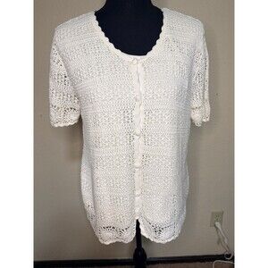 Croft & Barrow Women's Size Petite XL Cotton Ramie Crochet Coastal Grandma Top